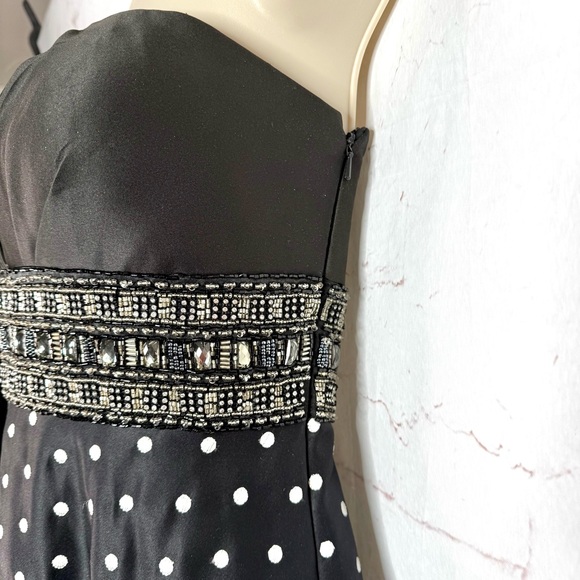 Jeweled Strapless Lace-Up Back Black and White Polka Dot Maxi Dress Size Small - Picture 12 of 16